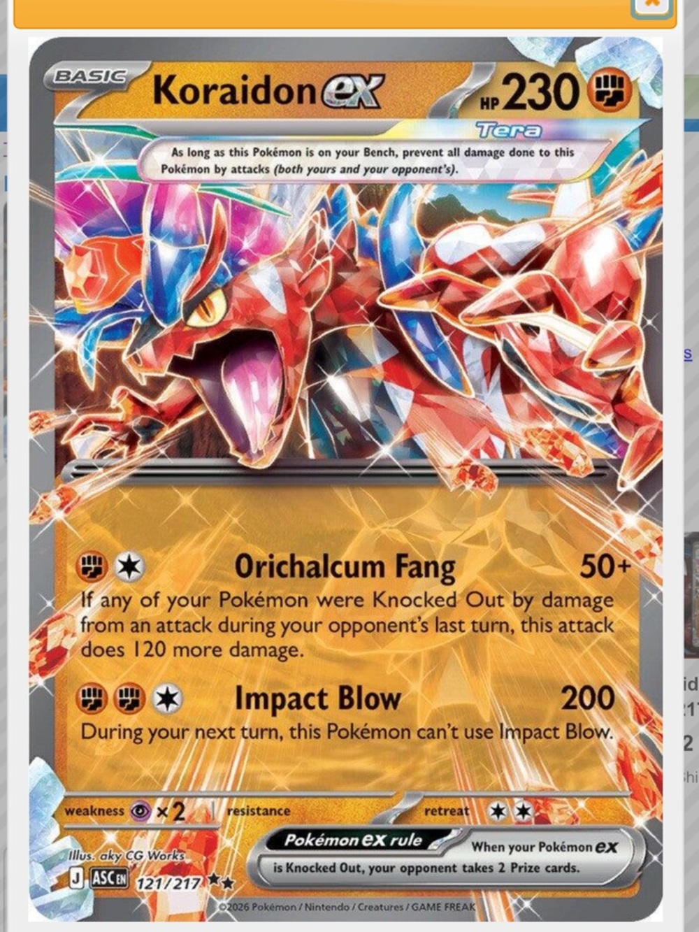 Koraidon Ex #121 Pokemon Ascended Heroes